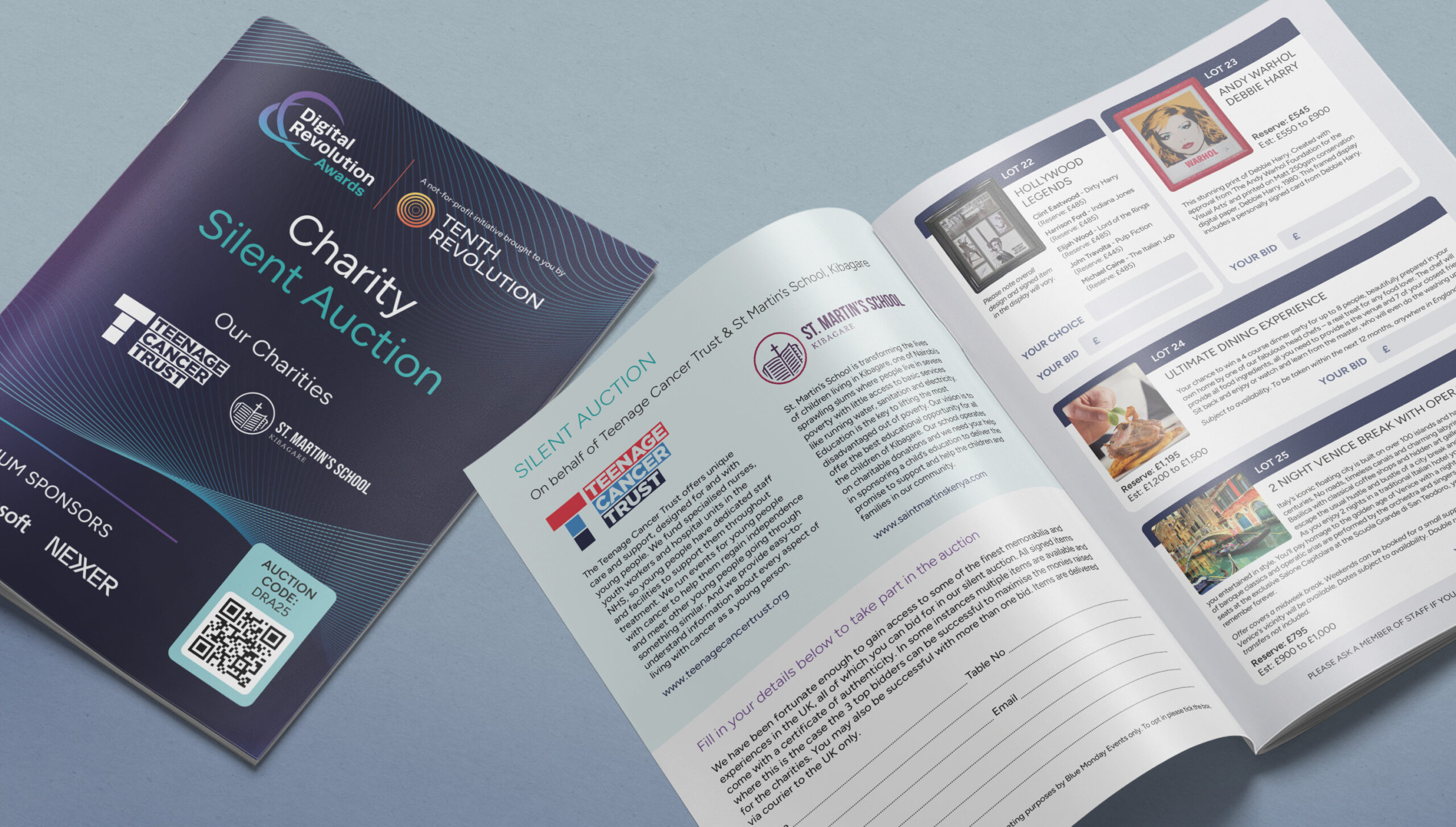 Digital Revolution Awards charity brochure cover and internal spread