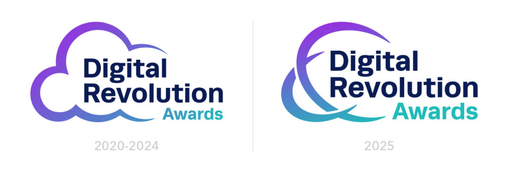 Side by side comparison of old and new Digital Revolution Awards logos