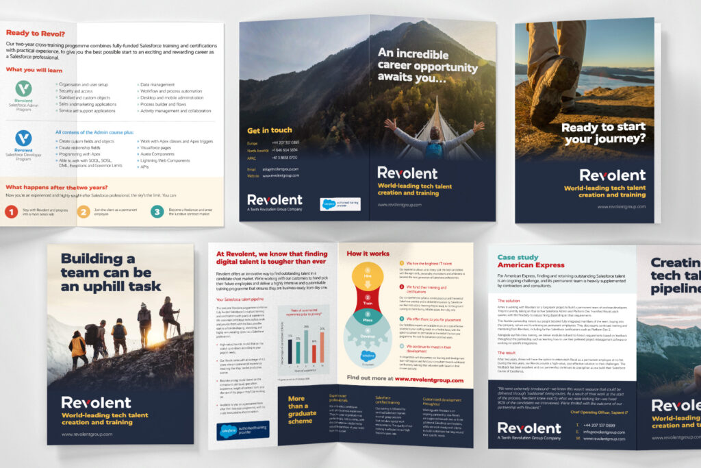 Examples of Revolent promotional printed brochures