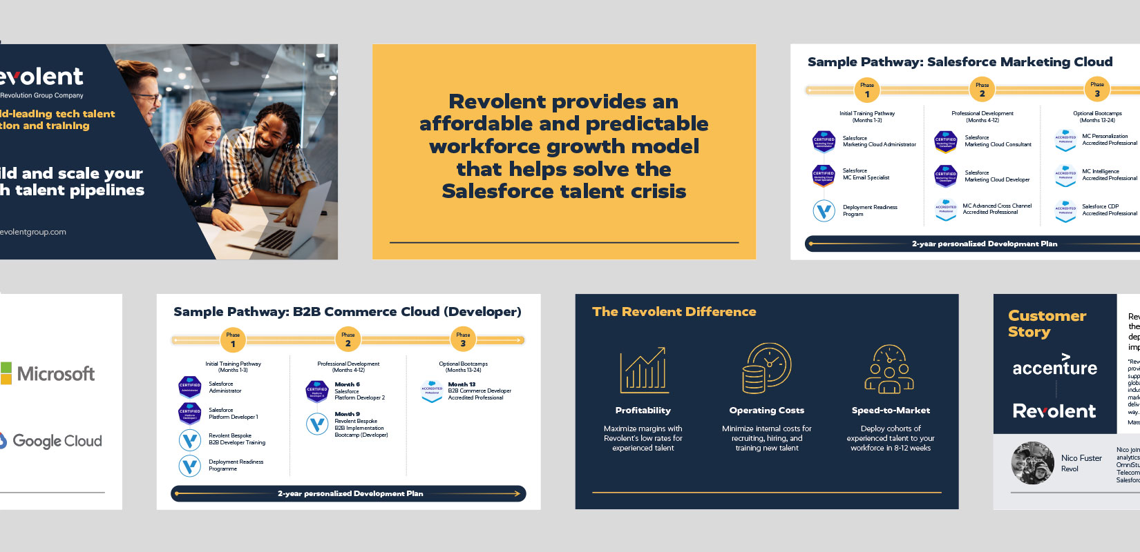 Sample pages from a Revolent client presentation