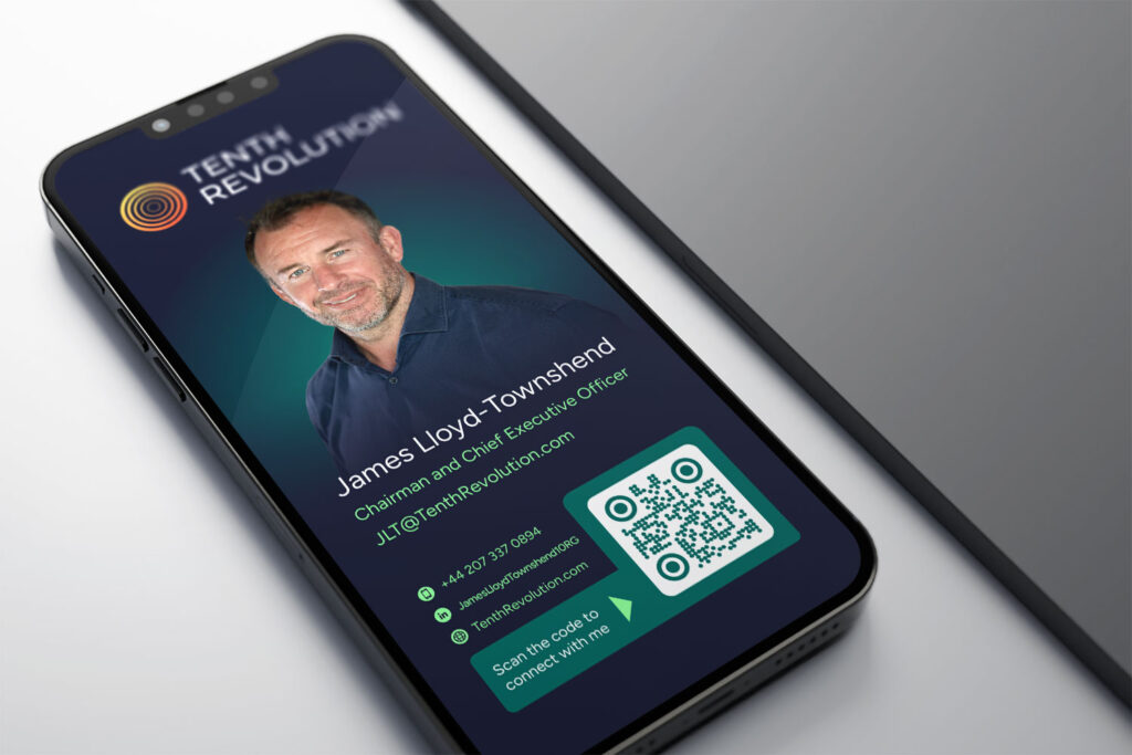 Image of a Tenth Revolution Group digital business card on a smartphone