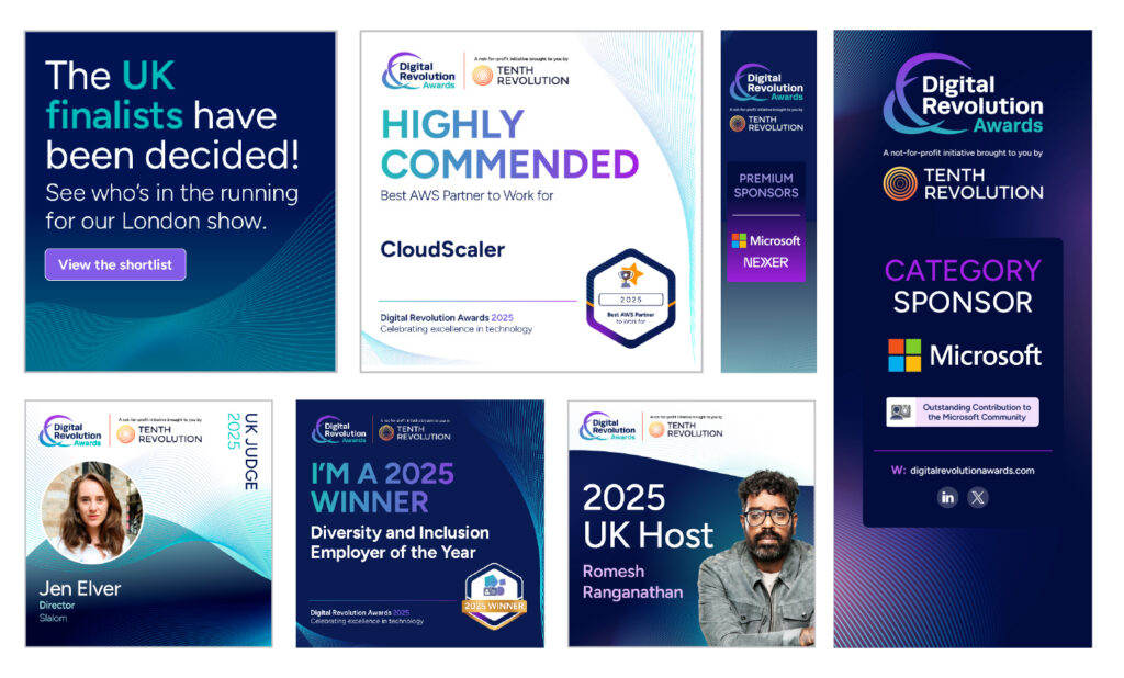 Samples of Digital Revolution Awards branding from the 2025 campaign