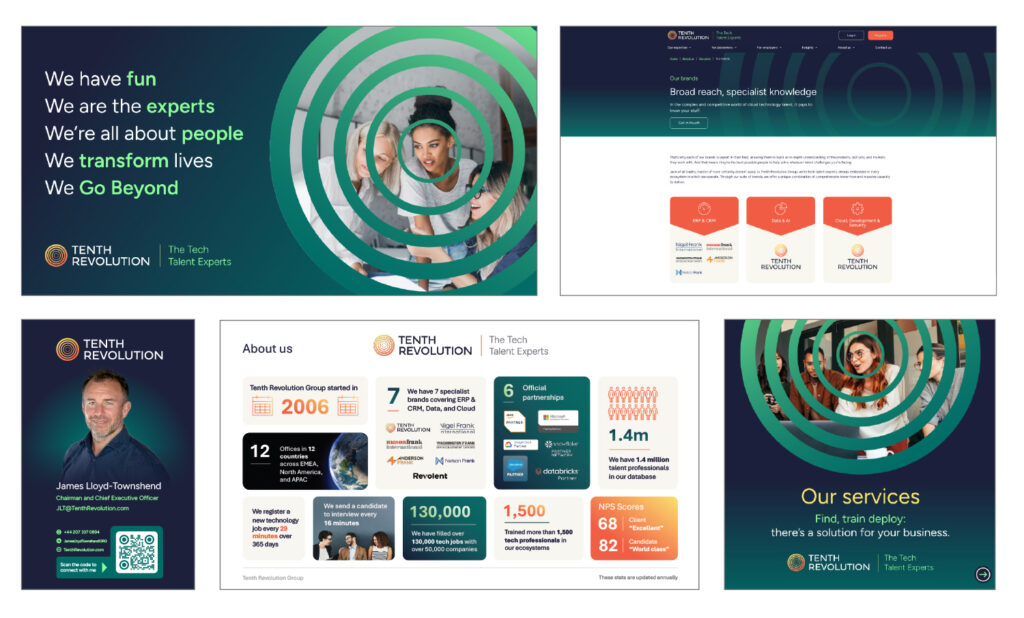 Samples of new Tenth Revolution Group branding